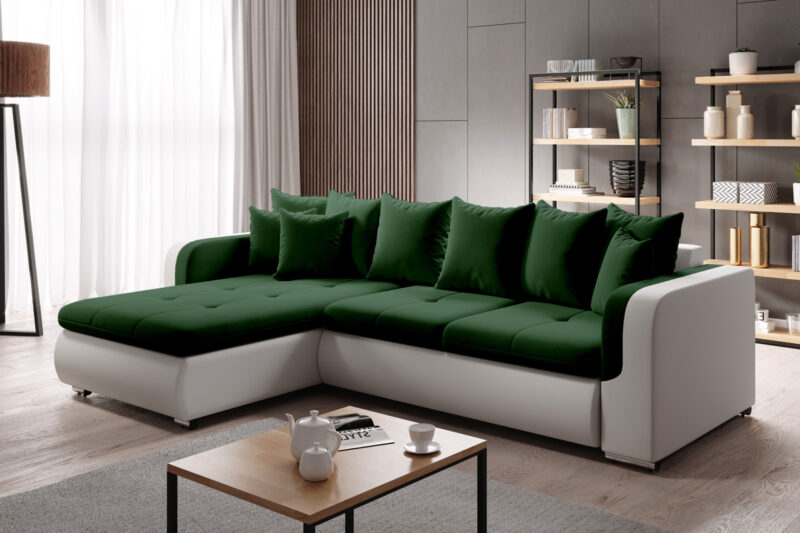 KENY MINI rohová sedačka - ľavá, Milo 19/Madryt 120 KENY MINI je dizajnová a štýlová rohová sedacia súprava, ktorá sa bude vynímať v moderných a priestranných interiéroch.Sedák je tvorený kvalitnou vlnovcovou pružinou v kombinácii s pohodlnou PUR penou o hustote T-30. Sedačka je čalúnená ekokožou MADRYT 120 a kvalitnou poťahovou látkou Milo 19. Nožičky sú vyrobené z kovu, pochrómované.Súčasťou sedačky sú tri okrasné vankúšiky.Sedačka je rozkladacia. Rozložíte ju pomocou automatu typu DELFIN. Poskytne vám spaciu plochu: 217 x 134 cm. Rozmery sedačky (š,v,h): 267 x 76 x 162 cm. Výška sedačky bez vankúšov: 67 cm. Hĺbka sedacej časti: 48 cm. Výška sedenia: 42 cm. Výška nožičiek: 5 cm.Sedačka je v ľavom prevedení rohu. V ponuke nájdete rohovú sedačku KENY MINI aj v pravom prevedení rohu.Dodávame v demontovanom stave.