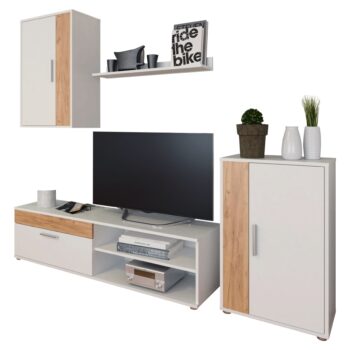 Obývacia stena Kevin v elegantnom prevedení biela a dub artisan je ideálnym riešením pre moderné interiéry. Táto štýlová zostava od značky KONDELA ponúka nielen estetický vzhľad, ale aj praktickosť a funkčnosť, ktoré ocení každá domácnosť.