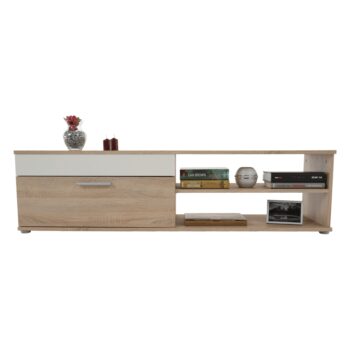 Obývacia stena Kevin v elegantnom farebnom prevedení dub sonoma / biela je ideálnym riešením pre moderné interiéry. Táto štýlová zostava od značky KONDELA ponúka nielen estetický vzhľad, ale aj praktické využitie priestoru vo vašej obývačke.