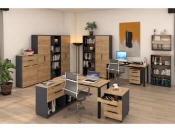 KONDELA Klaudius Typ 3 dvojdverová komoda so zásuvkami grafit / dub artisan – Obrázok 2