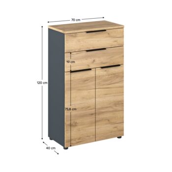 KONDELA Klaudius Typ 3 dvojdverová komoda so zásuvkami grafit / dub artisan – Obrázok 3