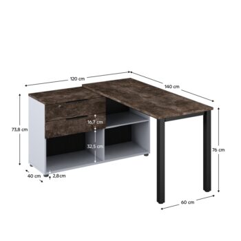 Rohový PC stôl Klaudius Typ 8 v elegantnom prevedení sivá a betón tmavý je ideálnym riešením pre moderné kancelárie a pracovné priestory. Tento stôl, vyrobený z kvalitnej laminovanej DTD, ponúka nielen štýlový vzhľad, ale aj praktickosť a funkčnosť.