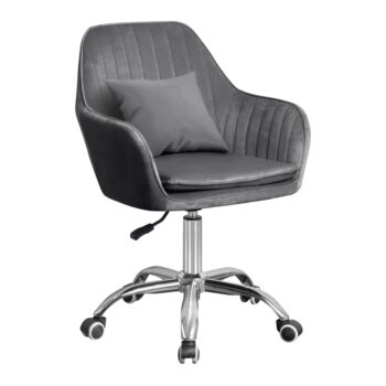 Kancelárske kreslo Klian v elegantnej sivej farbe s povrchom z jemného Velvet materiálu a chrómovými detailmi je ideálnou voľbou pre moderné kancelárie. Toto kreslo kombinuje štýlový dizajn s funkčnosťou, čo ho robí vhodným doplnkom do každého interiéru.