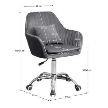 Kancelárske kreslo Klian v elegantnej sivej farbe s povrchom z jemného Velvet materiálu a chrómovými detailmi je ideálnou voľbou pre moderné kancelárie. Toto kreslo kombinuje štýlový dizajn s funkčnosťou, čo ho robí vhodným doplnkom do každého interiéru.