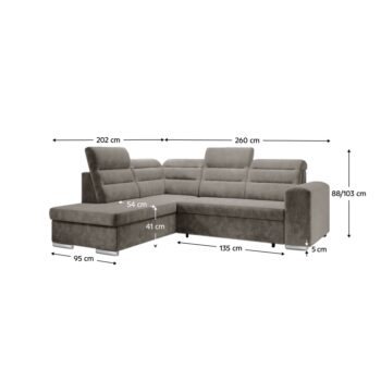 KONDELA Kloudy Roh L rohová sedačka s rozkladom a úložným priestorom sivohnedá (taupe) – Obrázok 5