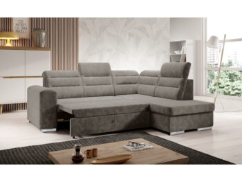 Rohová sedačka s rozkladom a úložným priestorom Kloudy Roh P v elegantnej sivohnedej (taupe) farbe je ideálnym riešením pre moderné interiéry. Táto sedačka značky KONDELA ponúka nielen štýlový vzhľad, ale aj praktické funkcie, ktoré ocení každá domácnosť.