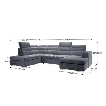 KONDELA Kloudy U L rohová sedačka u s rozkladom a úložným priestorom tmavosivá – Obrázok 5