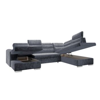 KONDELA Kloudy U P rohová sedačka u s rozkladom a úložným priestorom tmavosivá – Obrázok 2