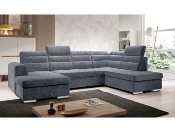 Rohová sedačka Kloudy U P v tvare U je ideálnym riešením pre moderné interiéry, kde sa spája štýl s funkčnosťou. Táto tmavosivá sedacia súprava od značky KONDELA ponúka nielen elegantný vzhľad, ale aj praktické využitie vďaka rozkladacej funkcii a úložnému priestoru.