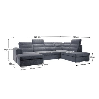 Rohová sedačka Kloudy U P v tvare U je ideálnym riešením pre moderné interiéry, kde sa spája štýl s funkčnosťou. Táto tmavosivá sedacia súprava od značky KONDELA ponúka nielen elegantný vzhľad, ale aj praktické využitie vďaka rozkladacej funkcii a úložnému priestoru.