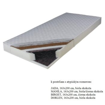 Pružinový matrac KOKOS MEDIUM 163x200 cm je cenovo výhodný matrac, ktorého jadro tvoria kvalitné bonellové pružiny (2,2 cm). Pružinové jadro je z jednej strany obložené latexovanou kokosovou doskou, polyuretánovou penou T25-15 mm a lisovanou plsťou. Z druhej strany je obložené vrstvou stlačenej…