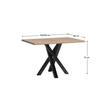Rozkladací jedálenský stôl Koli 120/160 v elegantnom prevedení dub artisan a čierna je ideálnym riešením pre moderné interiéry. Tento stôl, značky KONDELA, ponúka praktickú rozkladaciu funkciu, ktorá umožňuje jednoduché zväčšenie jeho šírky z pôvodných 120 cm na komfortných 160…