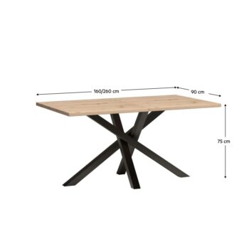 Rozkladací jedálenský stôl Koli 160/260 v elegantnom prevedení dub artisan a čierna je ideálnym riešením pre moderné interiéry. Tento stôl, vyrobený z kvalitnej laminovanej DTD, MDF a kovu, ponúka nielen estetický vzhľad, ale aj praktickosť. S rozmermi 160 cm na šírku, ktoré sa…