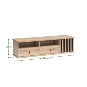 TV stolík Koli C-06 v elegantnom prevedení dub artisan a čierna je ideálnym doplnkom pre moderné interiéry. Tento kus nábytku od značky KONDELA ponúka nielen štýlový vzhľad, ale aj praktické využitie. S rozmermi 160,6 cm na šírku, 43,4 cm na výšku a 40,6 cm do hĺbky poskytuje…