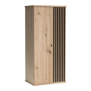 Dvojdverová šatníková skriňa Koli C-1 v elegantnom prevedení dub artisan a čierna je ideálnym riešením pre moderné interiéry. Táto skriňa, vyrobená z kvalitného laminovaného DTD a MDF materiálu, ponúka nielen štýlový vzhľad, ale aj praktickosť a funkčnosť.