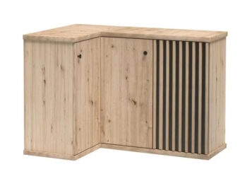 Predstavujeme vám trojdverovú rohovú komodu Koli C-12 v elegantnom prevedení dub artisan a čierna, ktorá je ideálnym riešením pre moderné interiéry. Táto komoda od značky KONDELA ponúka praktické úložné priestory a štýlový dizajn, ktorý sa hodí do rôznych miestností vášho domova.