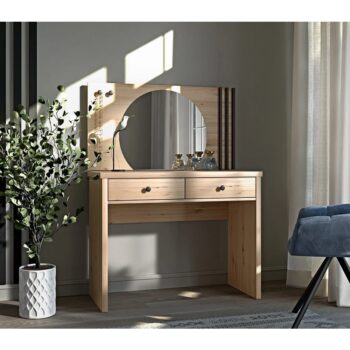 Toaletný stolík Koli C-18 v elegantnom prevedení dub artisan a čierna je ideálnym doplnkom pre moderné interiéry. Tento kus nábytku od značky KONDELA ponúka nielen praktickosť, ale aj štýlový vzhľad, ktorý zaujme na prvý pohľad.