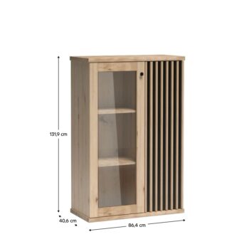 Vitrína Koli C-3 v elegantnom prevedení dub artisan a čierna je ideálnym doplnkom pre moderné interiéry. Táto vitrína od značky KONDELA ponúka praktické riešenie pre uskladnenie a vystavenie vašich obľúbených predmetov. S rozmermi 86,4 cm na šírku, 131,9 cm na výšku a hĺbkou 40…