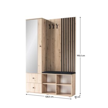 KONDELA Koli C predsieň dub artisan / čierna – Obrázok 2