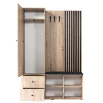 Predsieň Koli C v elegantnom prevedení dub artisan a čierna je ideálnym riešením pre moderné interiéry. Tento nábytok od značky KONDELA ponúka praktickú kombináciu funkčnosti a štýlu, ktorá zaujme každého návštevníka vášho domova.