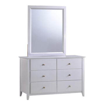 Romantická komoda so zrkadlom JAVA 6 vyniká klasickým štýlom a eleganciou, čím si získa Vaše srdcia. Rozmery komody sú (ŠxHxV): 120x45x78,5 cm a rozmery zrkadla sú (ŠxHxV): 79x2x108 cm. Je vyrobená kombináciou masívneho dreva s MDF (drevovláknitá doska). Farebné prevedenie komody je v nežnej bielej…
