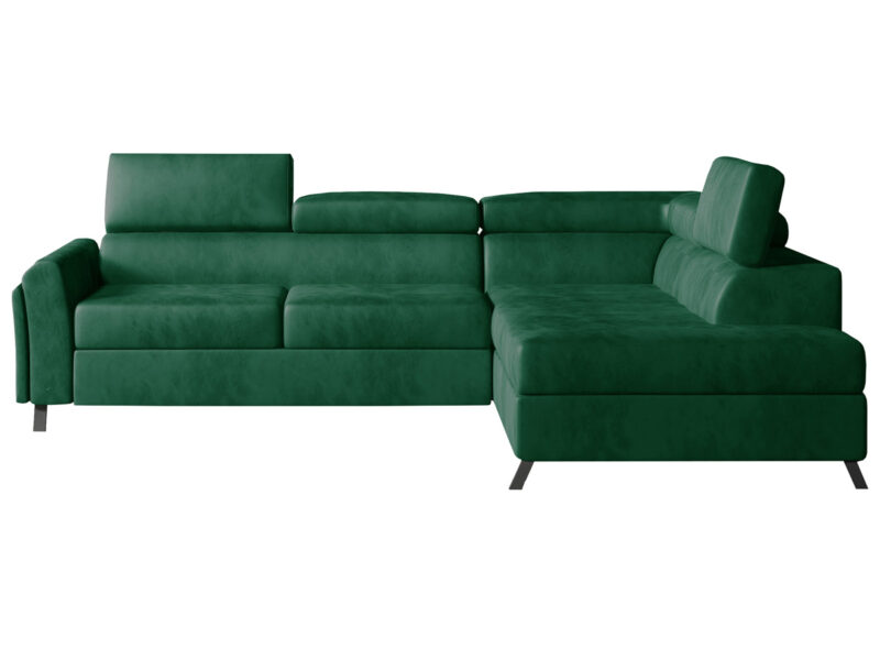 KORENSE-P-ROHOVA-SEDACKA-TMAVOZELENA-MONOLITH-37-NABBI-2 NABBI Korense P rohová sedačka s rozkladom a úložným priestorom tmavozelená – Obrázok 1