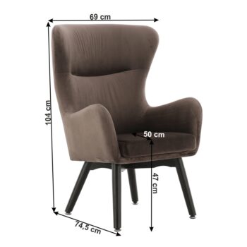Krásne a pohodlné kreslo (ušiak) TENAL krásne zapasuje do modernej aj klasickej domácnosti. Rozmery kresla sú (ŠxHxV): 69x74,5x104 cm. Výška sedu je 47 cm a hĺbka sedu je 50 cm. Čalúnené je kvalitnou látkou Velvet vo sivohnedej Taupe farbe. Nohy kresla sú z dreva v čiernej farbe, čo krásne ladí…