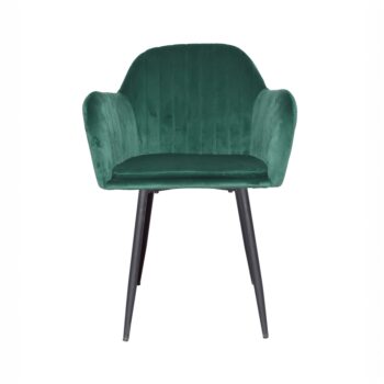 Pohodlie, luxus, kvalita. Tie vlastnosti v sebe ukrýva kreslo ZIRKON. Rozmery kresla sú (ŠxHxV): 56x55x82 cm. Výška sedu je 46 cm a hĺbka sedu je 42 cm. Čalúnené je kvalitnou látkou Velvet v smaragdovom prevedení. Nohy stoličky držia pevnú konštrukciu a sú z kovu v čiernej farbe. Dizajnové kreslo…