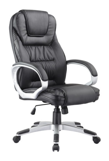 Pohodlné kreslo do kancelárie Q-031. Vyformovaná opierka chrbta, čalunené opierky na ruky. Poťahová látka čierna ekokoža. Plastová konštrukcia je v elegantnej striebornej farbe. Plastové kolieska. Možnosť polohovania kresla mechanizmom TILT. Výškovo nastaviteľné a otočné. Rozmer 112-120 x 68 x 73 cm. Výška sedu 49 x 57 cm. Dostupné i v šedom prevedení.