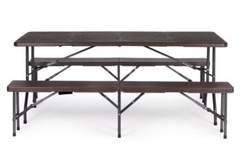 Kempingový set 180cm + 2 lavice v hnedej farbe