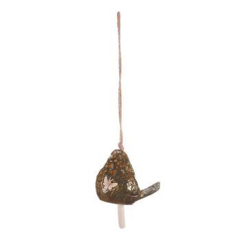 Keramický závesný zvonček Vtáčik, zelená, 13 x 45 x 9 cm