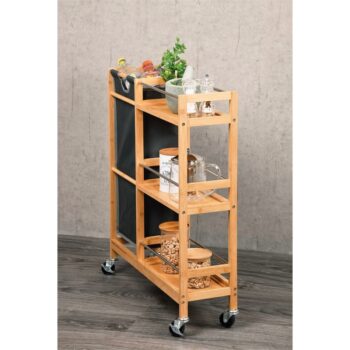 Kesper 24857 Police na kolieskach s košom na fľaše bambus, 78 x 20 x 68 cm