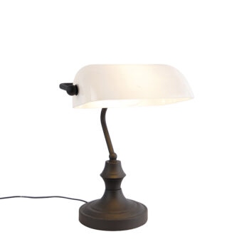 Klasická lampa notára čierna s opálovým sklom - Banker