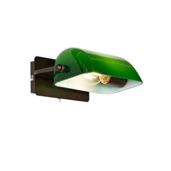 Klasická nástenná lampa notára tmavá bronz so zeleným sklom - Banker