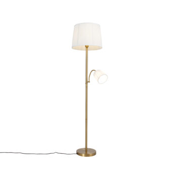 Klasická stojaca lampa bronzová látkové tienidlo biele s lampou na čítanie - Retro