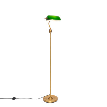 Klasická stojaca lampa na notára bronzová so zeleným sklom - Banker