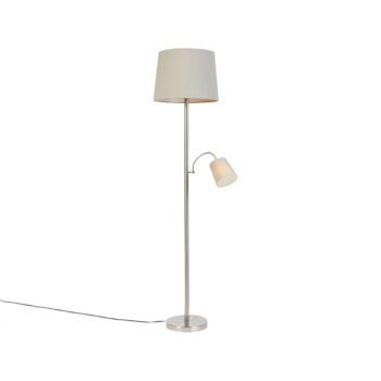 Klasická stojaca lampa oceľ s šedou kapotou a lampou na čítanie - Retro