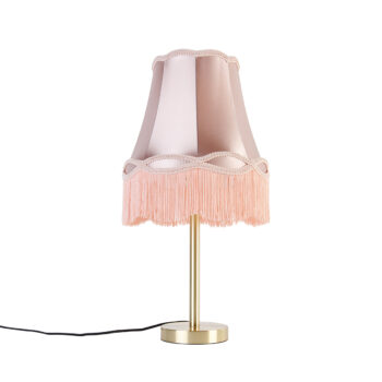 Klasická stolná lampa mosadz s tienidlom Granny ružová 30 cm - Simplo