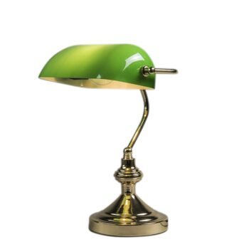 Klasická stolná lampa/lampa notára mosadz s zeleným sklom - Banker