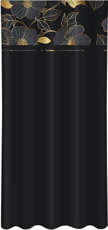 Klasický čierny záves s potlačou zlatých kvetov Šírka: 160 cm | Dĺžka: 250 cm