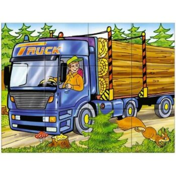 Kocky kubus Mašinka drevo 12ks v krabičke 16x12x4cm