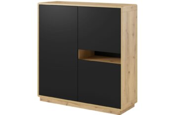 Elegantný sektorový nábytok ARTON je vhodný do moderných dizajnových priestorov. Vyznačuje sa kontrastnými farbami, zaoblenými hranami a pevnou konštrukciou. Sektor ARTON je vyrobený z kvalitnej certifikovanej drevotriesky, ktorá je odolná voči škrabancom a UV žiareniu. Do výklenkov je možnosť doobjednať si LED osvetlenie. Komoda ARTON 42 má troje dvierka za ktorými sa nachádzajú police a jednu otvorenú policu kde si môžete uložiť dekorácie. Materiál: LTD, zaoblené rohy s MDFFarebné prevedenie: taurus/čierny matRozmer: (ŠxVxH) 121 x 125 x 40 cmNábytok je dodávaný v demonte.