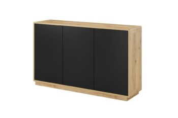 Elegantný sektorový nábytok ARTON je vhodný do moderných dizajnových priestorov. Vyznačuje sa kontrastnými farbami, zaoblenými hranami a pevnou konštrukciou. Sektor ARTON je vyrobený z kvalitnej certifikovanej drevotriesky, ktorá je odolná voči škrabancom a UV žiareniu. Do výklenkov je možnosť doobjednať si LED osvetlenie. Komoda ARTON 43 má troje dvierka za ktorými sa nachádzajú police.Materiál: LTD, zaoblené rohy s MDFFarebné prevedenie: taurus/čierny matRozmer: (ŠxVxH) 160 x 74 x 40 cmNábytok je dodávaný v demonte.