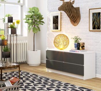 Komoda OTILIE120: Elegancia v kombinácii bielej a šedej Predstavujeme vám OTILIE120 – komodu, ktorá predstavuje dokonalú kombináciu dizajnu a funkčnosti. V nádhernom kontraste bielej a šedej farby prináša tento nábytok do vášho domova nádych modernej elegancie.  Typ tovaru: Komoda, skrinka  Miestnosť: Ideálne pre spálne aj obývacie izby Materiál: LTD – záruka kvality a odolnosti Rozmer: 55 x 120 x 40 cm – priestranná a napriek tomu kompaktná Farba: Štýlová kombinácia bielej a šedej Vybavenie: 4 zásuvky na účelné a estetické skladovanie  Nechajte sa očariť kombináciou bielej a šedej farby, ktorá dodá vášmu interiéru jemný a moderný vzhľad. Komoda OTILIE120 je skvelým riešením pre tých, ktorí hľadajú kvalitu, dizajn a funkčnosť v jednom.