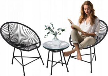 Komplet záhradného nábytku z technoratanu čiernej farby