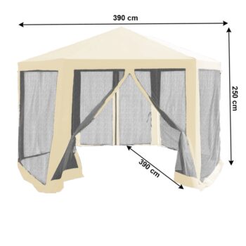 Kondela RINGE TYP Stanový altánok do záhrady, 3,9x2,5x3,9m, béžová/čierna, 2+6 bočných strán