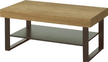 Konferenčný stolík MOZAIK vás zaujme svojim elegantným a zároveň luxusným prevedením. Je zo sektoru MOZAIK, vďaka ktorému si poskladáte vašu obývačku podľa predstáv.Je vyrobený z lešteného a olejovaného masívneho dreva. Farebné prevedenie: dub/čierna matná. Nožičky sú vyrobené z kovu.Konferenčný stolík je v jednoduchom prevedení s jednou policou na odloženie časopisov a podobne.Sektorový nábytok MOZAIK vám ponúka moderný dizajn a kvalitné prevedenie. Prírodná vôňa masívneho dreva a dlhá životnosť nábytku vás presvedčia, že nábytok MOZAIK je to najlepšie riešenie. Nábytok sa ľahko kombinuje s akýmkoľvek interiérom. Vďaka svojmu prevedeniu zútulní vašu obývaciu miestnosť.Výhodou nábytku MOZAIK je, že sa dodáva už zmontovaný.Záruka 24 mesiacov.