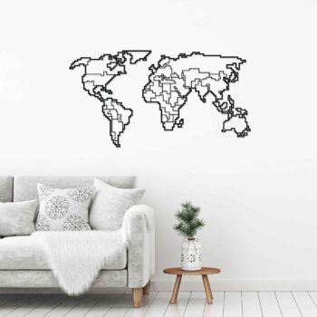 SVETOVÁ MAPA - Oživte svoj priestor svetom Hľadáte originálny dizajnový prvok do svojej obývačky či spálne? Objavte kovovú SVETOVÚ MAPU v modernom loftovom a industriálnom štýle, ktorá vášmu interiéru dodá svetový rozmer a sofistikovaný nádych.  Typ tovaru: Bytové doplnky a dekorácie Materiál: Kov Rozmer: 52 x 100 x 0.3 cm Farba: Čierna Štýl: Loftové, Industriálne Vhodné do: Obývacia izba, Spálňa  Tento elegantný doplnok v čiernej farbe predstavuje detailné spracovanie svetovej mapy a stane sa nielen stredobodom vášho bytu, ale aj inšpiráciou pre vaše ďalšie cestovateľské plány. Vďaka svojmu univerzálnemu dizajnu dokonale zapadne do moderného aj tradičného interiéru. Pridajte do svojho domova kúsok sveta s SVETOVÁ MAPA a nechajte svoje návštevy obdivovať váš výnimočný vkus a vášeň pre cestovanie.
