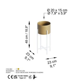 Kovový stojan na kvety GED-026-C Aurum, biela/zlatá