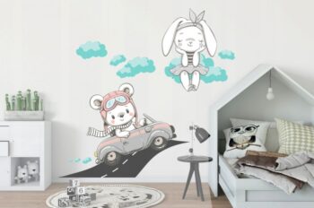Krásna dekoračná nálepka na stenu macko a zajačik 50 x 100 cm
